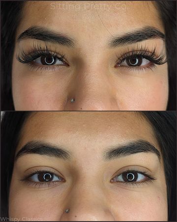 Woman with a classic wispy eyelash extension set 