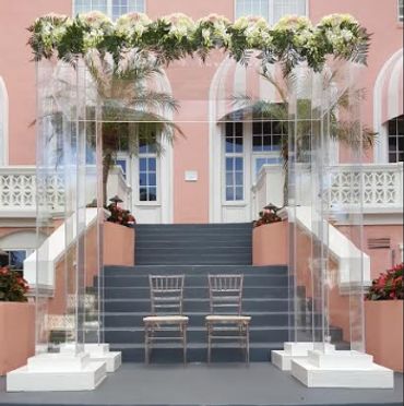 Wedding Clear Arch Podiums with Florals