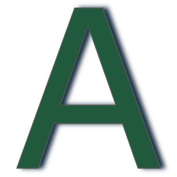 Large green letter 'A' with a shadow on white background.