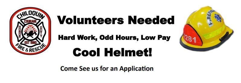 Volunteer firefighters wanted with a cool helmet and low pay.