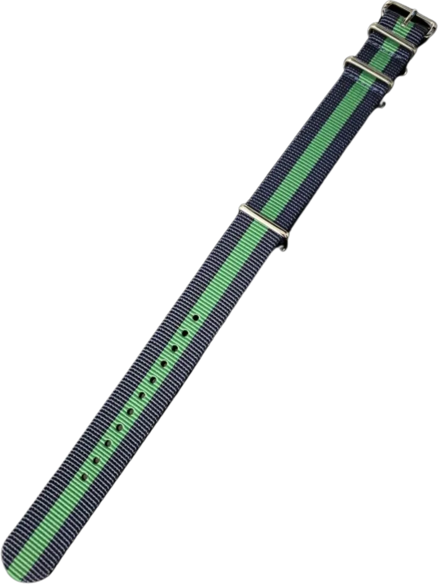 Military Style Nylon Watch Strap Navy and Green Striped Brand New - Picture 3 of 4