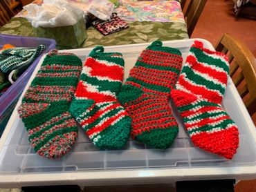 crochet critters; crochet Christmas stockings; Christmas stockings