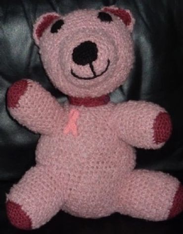 crochet critter; crochet bear; bear; breast cancer bear;