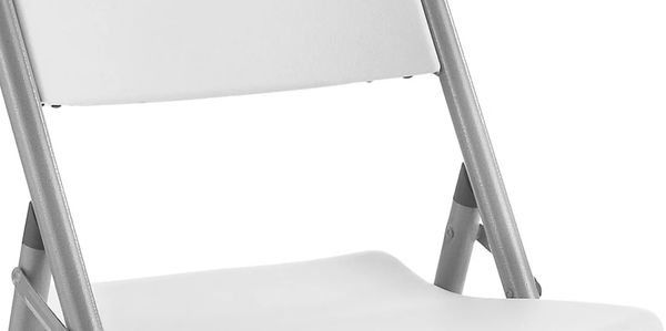 Simple white folding chair with metal frame.
