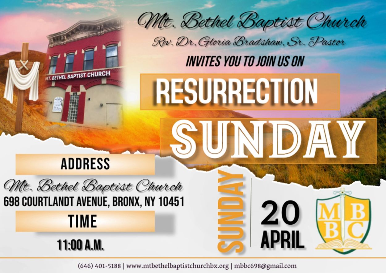 Flyer inviting to Resurrection Sunday at Mt. Bethel Baptist Church on April 20.