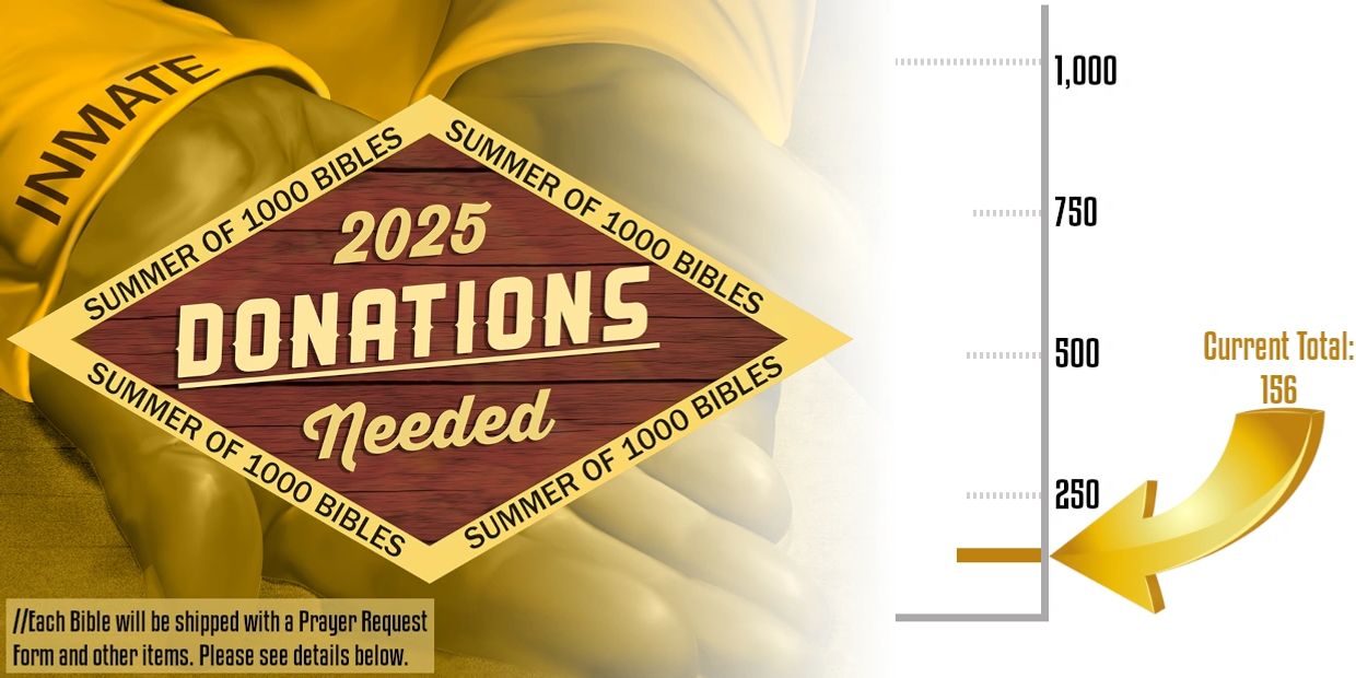 Beautiful fundraiser graphic for Bible Ministry for Prisoners. (Inmate hand stretching forward)