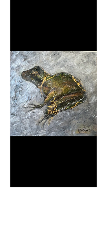This is a painting of a Blanchard
s Cricket Frog - an endangered species  in Michigan.  
