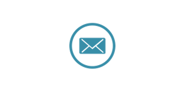 Blue email icon inside a circle on black background.