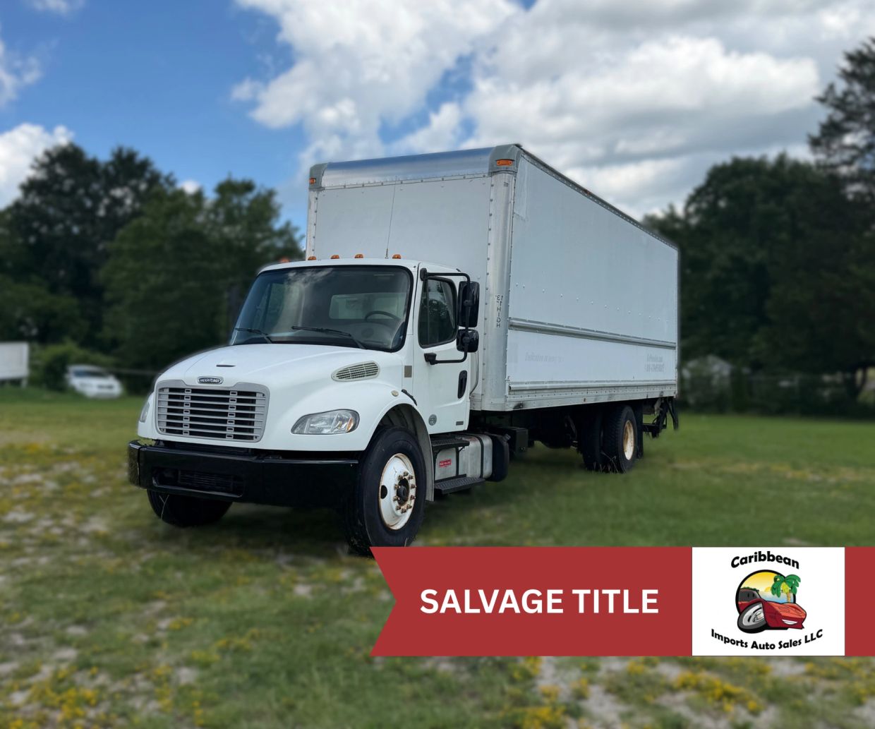 White box truck with salvage title from Caribbean Imports Auto Sales LLC.