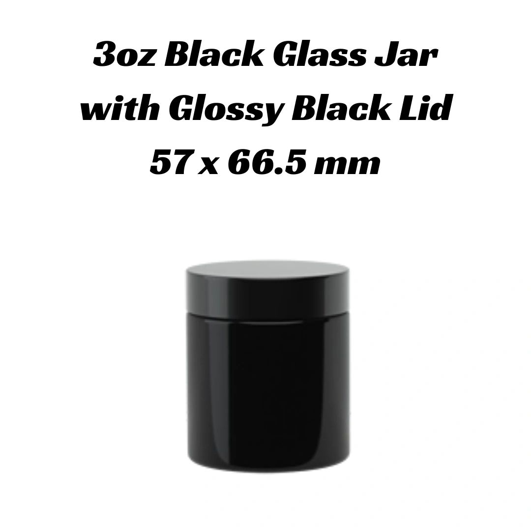 3oz Premium Black Glass Jar w/ Glossy Lid (150)