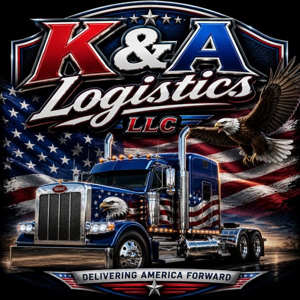 Logo of K&amp;A Logistics LLC with American flag and eagle.