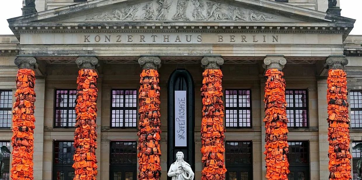 Life Jackets, by Ai Weiwei using 14,000 refugee lifejackets