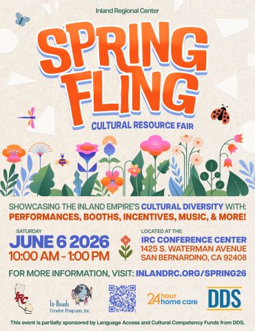 Flyer for Inland Regional Center's Spring Fling cultural resource fair in June 2026.
