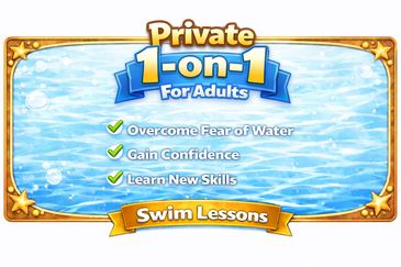 Private 1-on-1 swim lessons for adults to build confidence and skills.