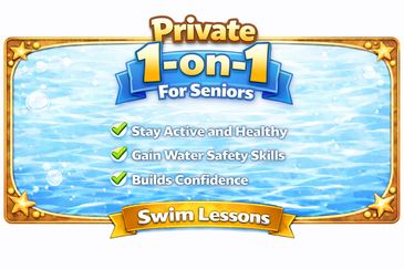Private 1-on-1 swim lessons for seniors to stay active and gain confidence.