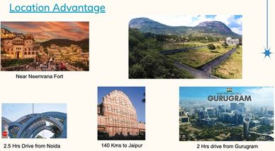 Collage showcasing strategic location advantages near Neemrana Fort and nearby cities.