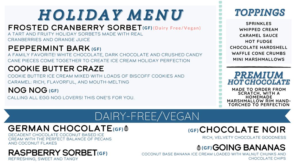 HOLIDAY MENU & SPECIALTY FLAVORS: