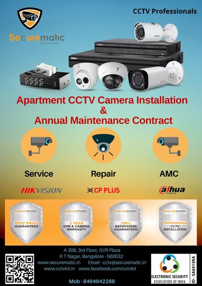 CCTV AMC Services offered Securematic for new cctv installation and pre installations in Bangalore