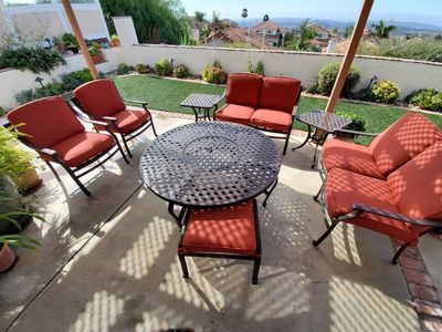Cast Aluminum Patio Furniture with Red Cushions