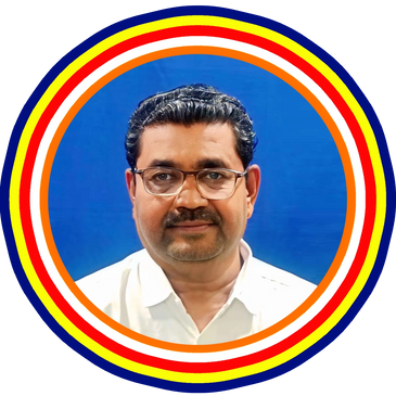 Portrait of a man with glasses and mustache against a blue background.