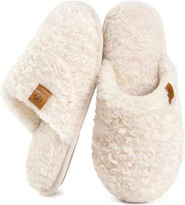 EverFoams Women's Fuzzy Slip-on Slippers Warm Cozy Soft Lightweight Memory Foam Indoor House Shoes $