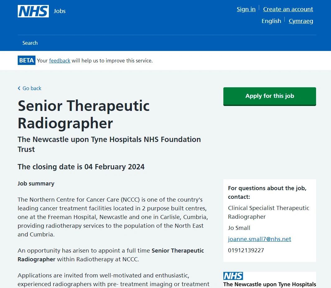 Senior Therapeutic Radiographer