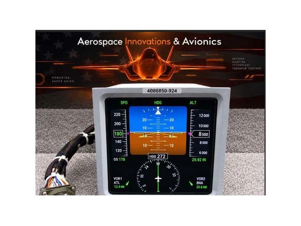 Advanced aerospace avionics display showing flight data.
