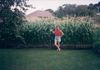 Sandy in our backyard in Austin TX growing sweetcorn for "cornfest" party