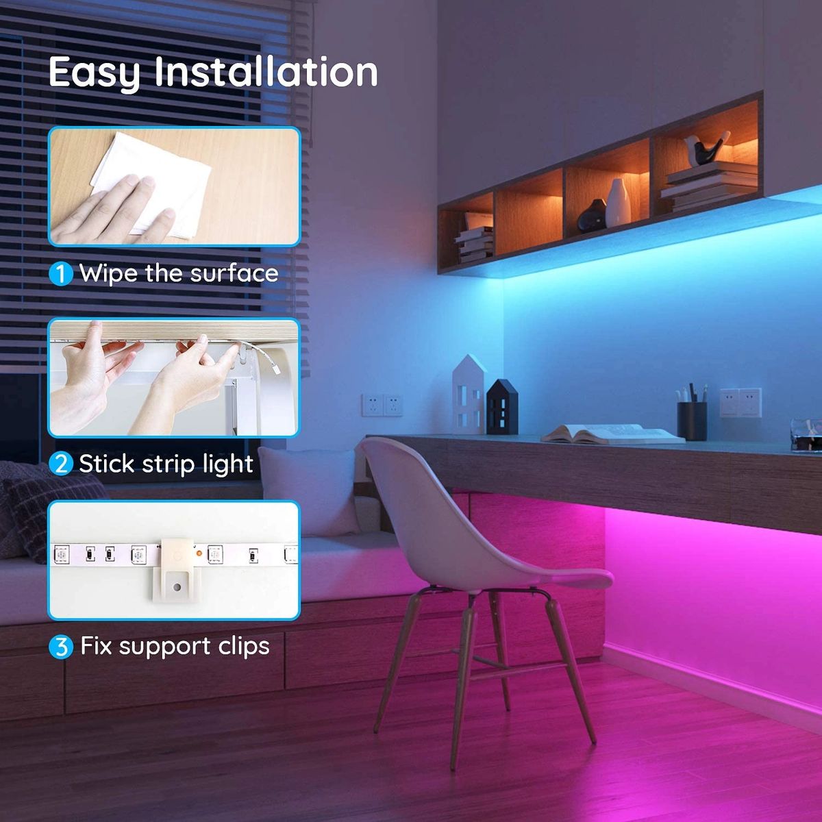 how to put up led light strips in room