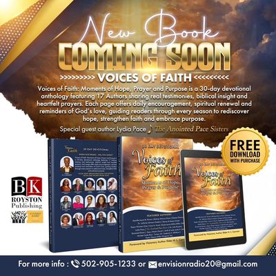 Promotional graphic announcing the upcoming book 'Voices of Faith'.