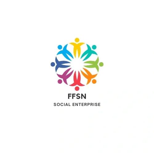 Colorful human figures forming a circle around 'FFSN Social Enterprise' text.