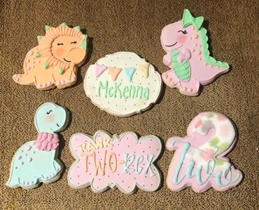 girly dino cookies; dinosaur cookies; pastel dino cookies