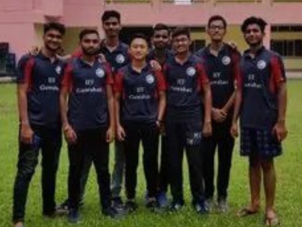 Group wearing custom printed sports jerseys. Ideal for team apparel.