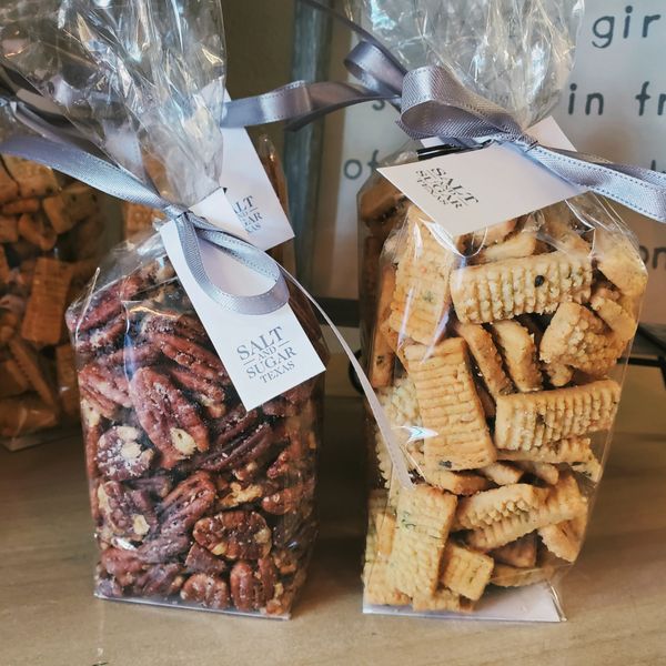 Sea Salt Roasted Pecans and New York Cheddar and Chive Cheese Straws 