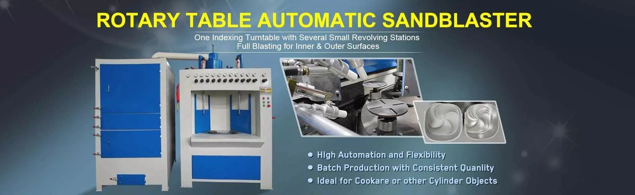 Rotary Table Automatic Sandblaster – high-precision blasting for inner and outer metal surfaces.