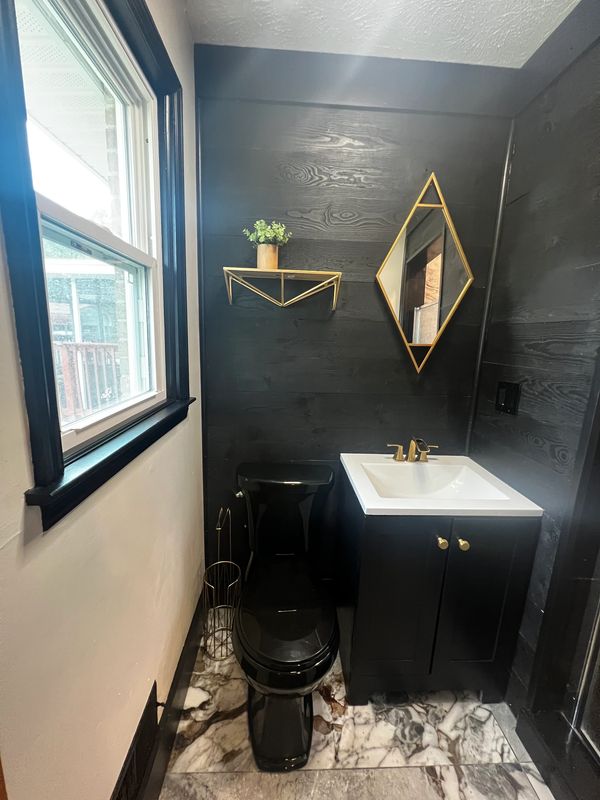 Black Bathroom, Black Shiplap, Black Vanity, No Demo Reno, No Demo Renovation, North Augusta Bathroo