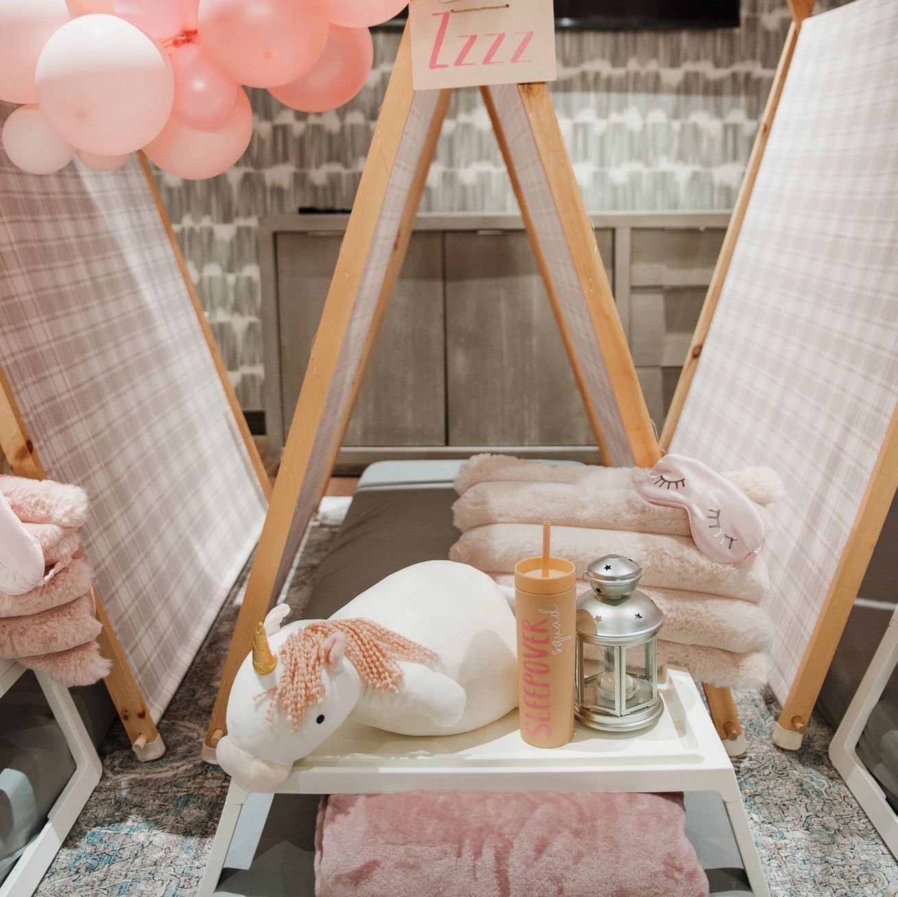 pink unicorn birthday sleepover set up Wichita, KS