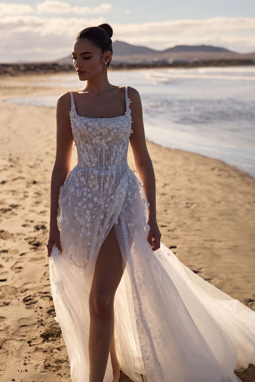 navy blue dress for baby girl Retro Boho Lace Sleeved High Neck Wedding Dress