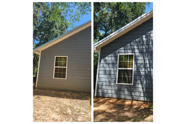 Before and after pic of house pressure washing cleaning.