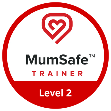 MumSafe Trainer Level 2 badge with heart logo in red and white.