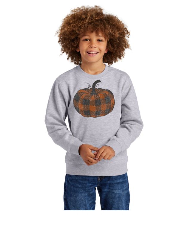 Youth Gray Buffalo Plaid Crewneck Sweatshirt