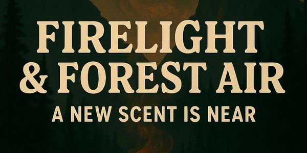 A glowing campfire with text about a new scent from Everwild Supply.