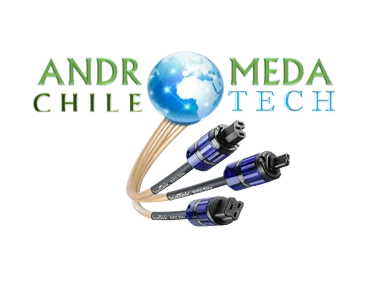logo de andromeda chile tech, con un mundo en el centro y cables q salen del mundo