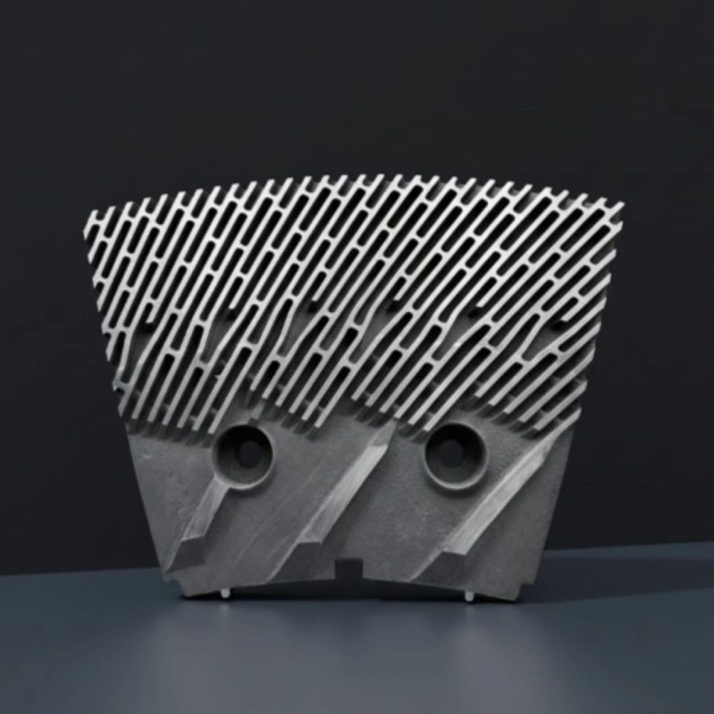 refiner plate with intricate cutouts and circular holes.