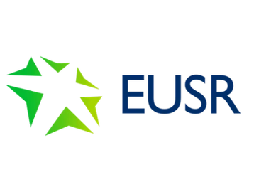 Logo with green star shapes and blue text 'EUSR'.