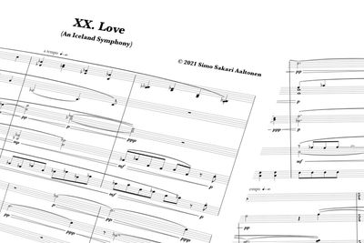 Sheet music titled "XX. Love (An Iceland Symphony)" by Simo Sakari Aaltonen.