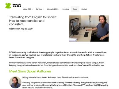 Article on translating films and TV series for Zoo Digital by Simo Sakari Aaltonen