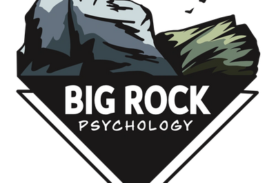 Logo with mountains and 'Big Rock Psychology' text.