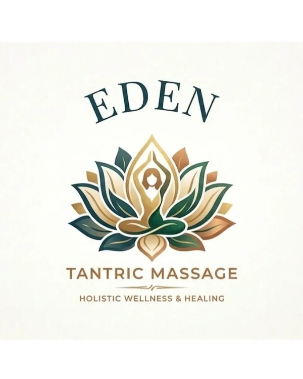 Logo of Eden Tantric Massage with a lotus and meditating figure.