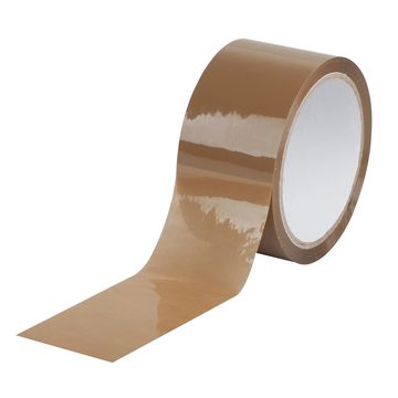 A roll of brown packing tape partially unrolled.